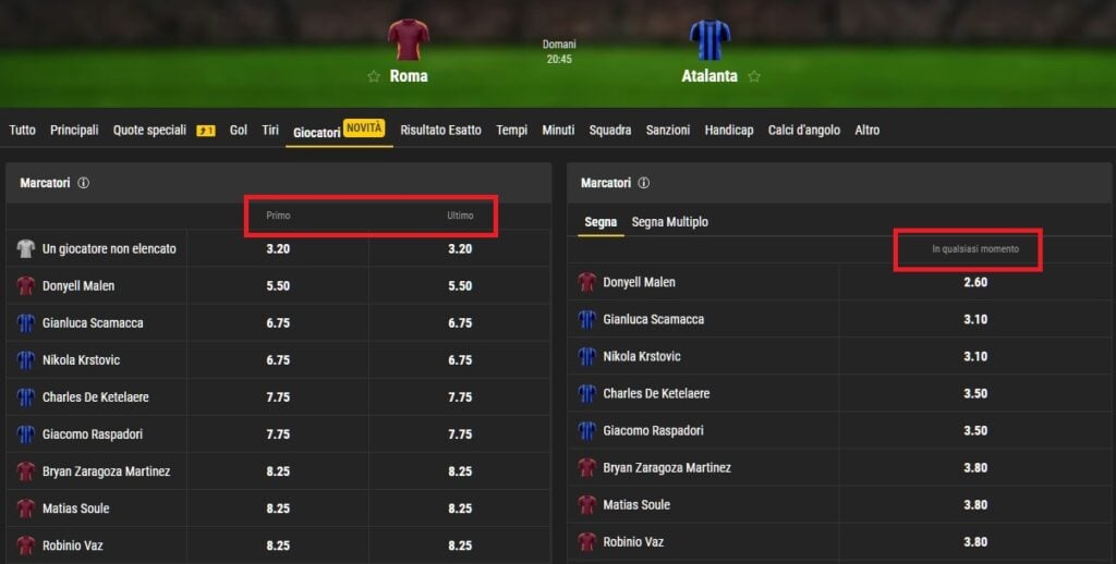 scommesse marcatori esempio