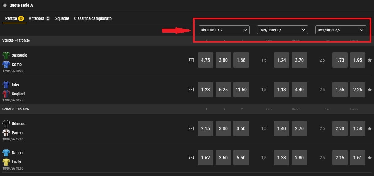 scommesse multiple quote